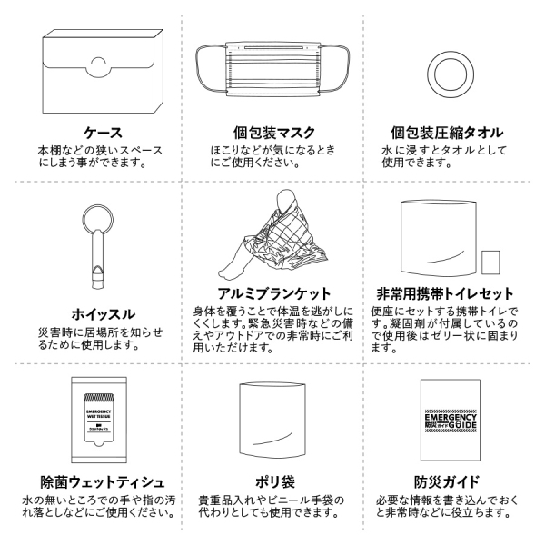 防災緊急９点セット　ケースタイプ　ホワイト