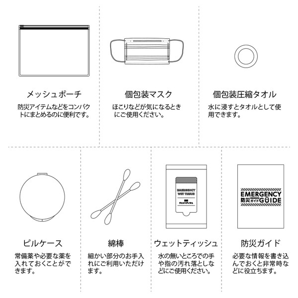 防災緊急７点セット　メッシュポーチタイプ　ネイビー